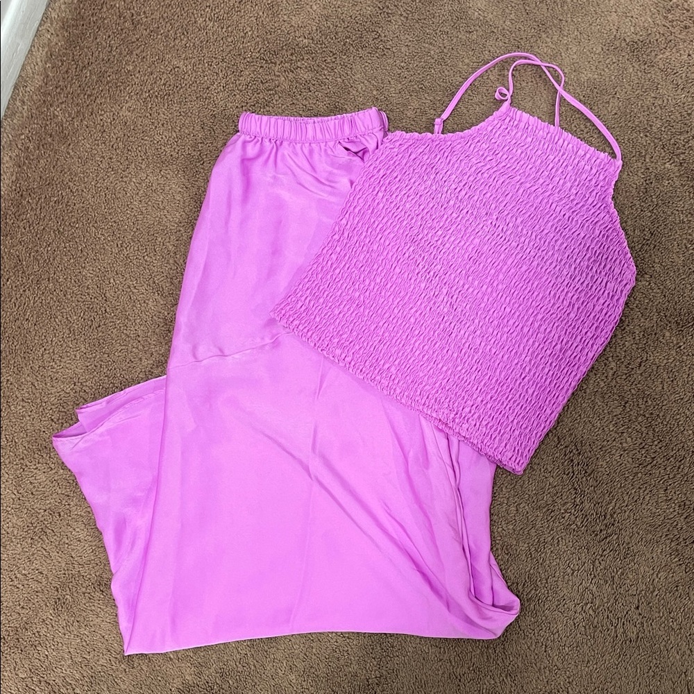 2 Piece Pink Crop Top and Skirt Set